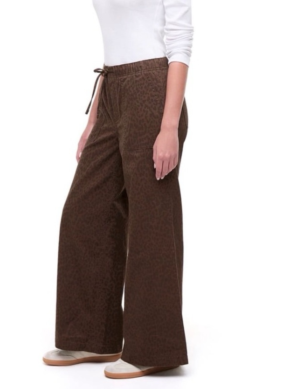 GAP Brown Leopard Print Wide Leg Pull-On Pants Size Medium